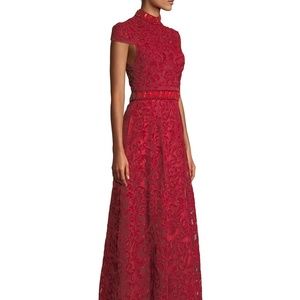 Alice + Olivia Nidia Mock Neck Embroidered Gown